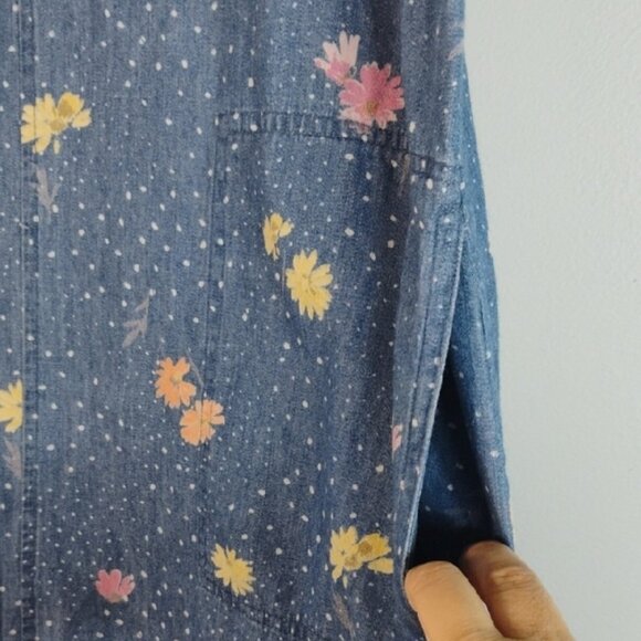 Vintage Christopher & Banks Denim Floral Jumper Dress w/ Pockets Women's Size S - Picture 7 of 10